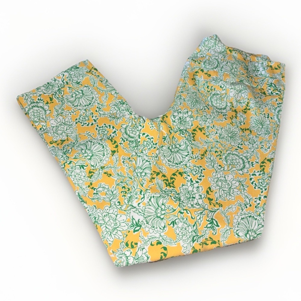 Elliott Lauren Womens Yellow Green Floral Pull On Ankle Pants Size 6 Made in USA